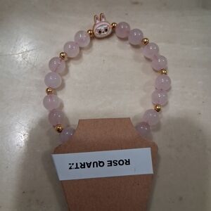 Rose Quartz Beaded Bracelet with Gold Accents